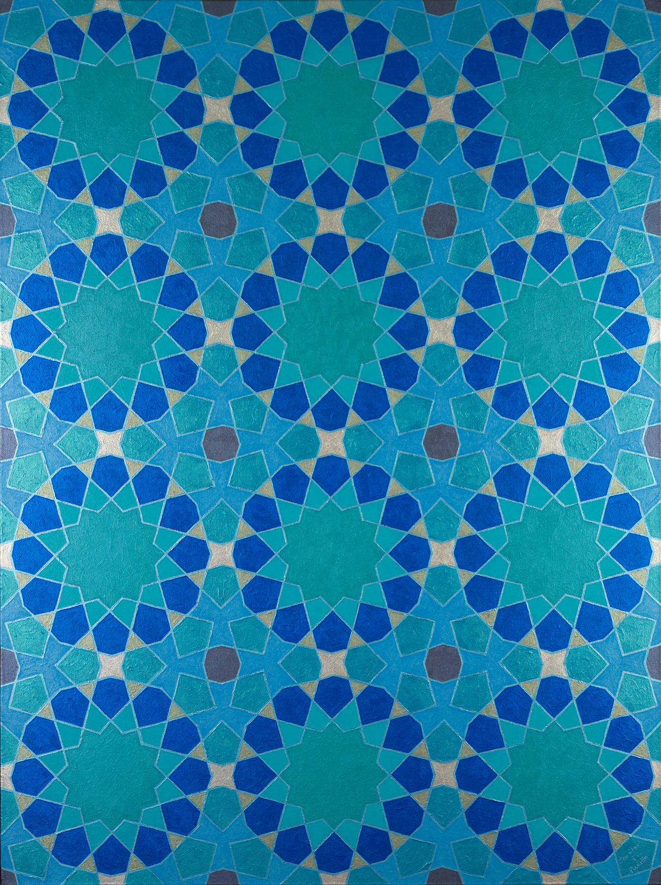Painting of a repeated geometric motif from the Tomb of Bibi Jawindi